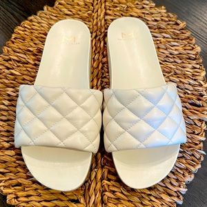 Marc Fisher white quilted leather slides